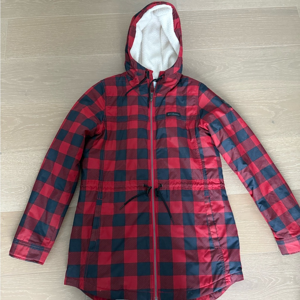 Columbia red  buffalo Plaid Hooded Women's winter Jacket